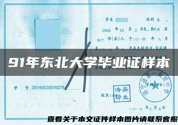 91年東北大學畢業證樣本