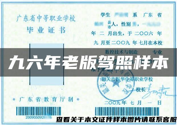 九六年老版駕照樣本