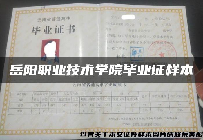 岳陽職業技術學院畢業證樣本