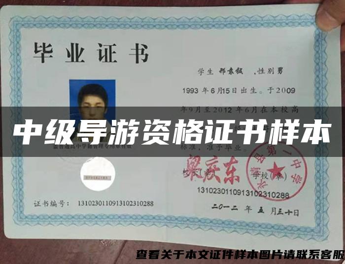 中級導游資格證書樣本