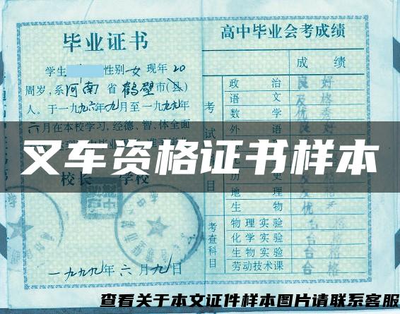 叉車資格證書樣本