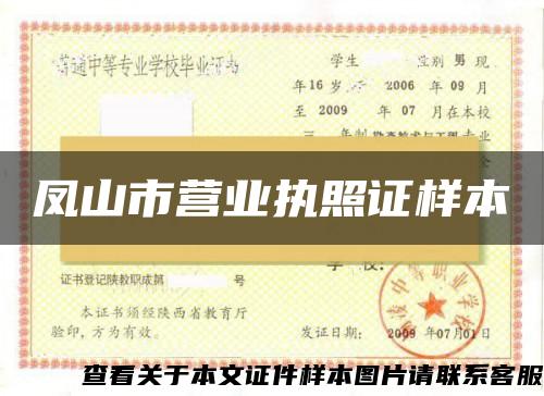鳳山市營業執照證樣本