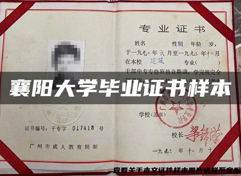 襄陽大學畢業證書樣本