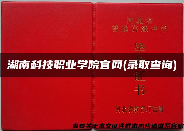 湖南科技職業學院官網(錄取查詢)