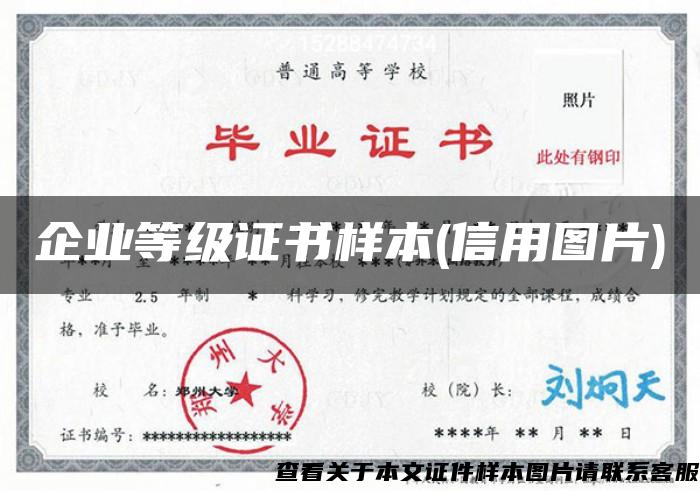 企業等級證書樣本(信用圖片)