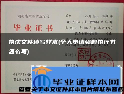 執法文件填寫樣本(個人申請強制執行書怎么寫)