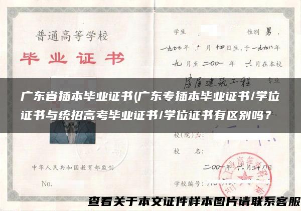 廣東省插本畢業證書(廣東專插本畢業證書/學位證書與統招高考畢業證書/學位證書有區別嗎？