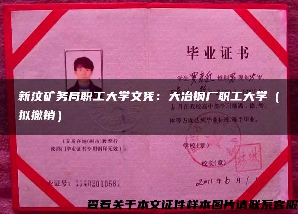 新汶礦務局職工大學文憑：大冶鋼廠職工大學（擬撤銷）