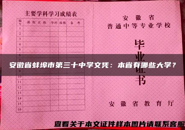安徽省蚌埠市第三十中學文憑：本省有哪些大學？