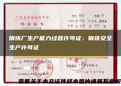 鋼鐵廠生產能力經營許可證：鋼鐵安全生產許可證