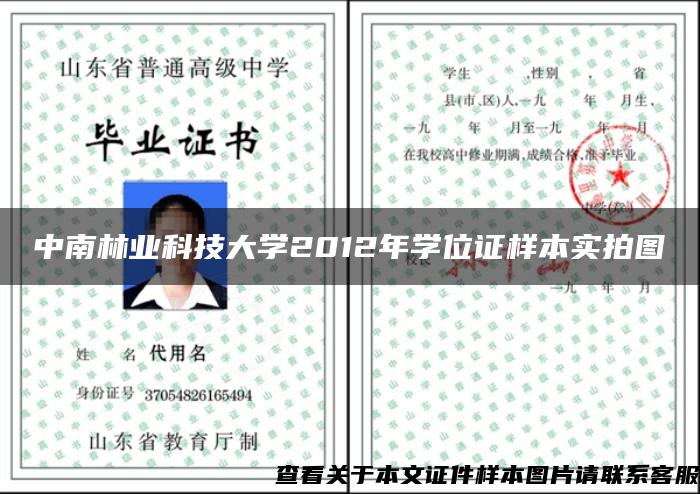 中南林業科技大學2012年學位證樣本實拍圖
