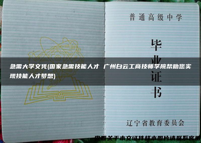 急需大學文憑(國家急需技能人才 廣州白云工商技師學院幫助您實現技能人才夢想)