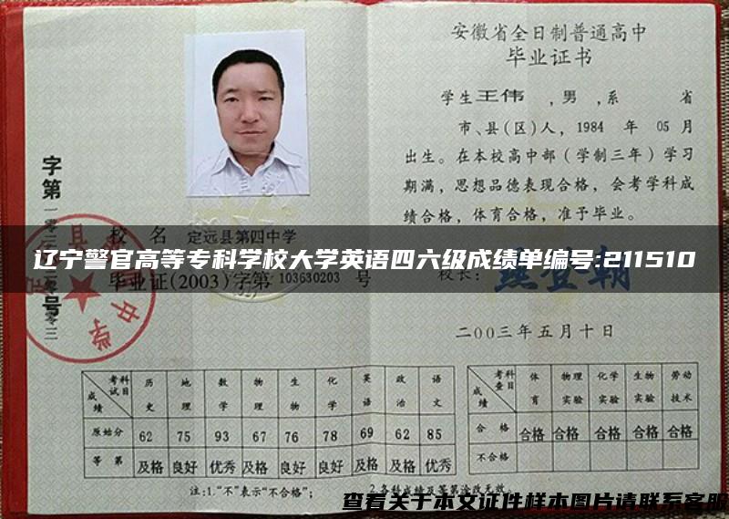 遼寧警官高等?？茖W校大學英語四六級成績單編號:211510