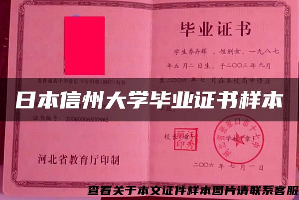 日本信州大學畢業證書樣本
