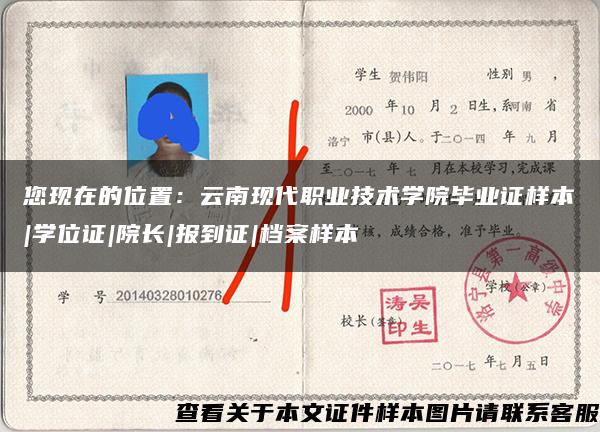 您現在的位置：云南現代職業技術學院畢業證樣本|學位證|院長|報到證|檔案樣本