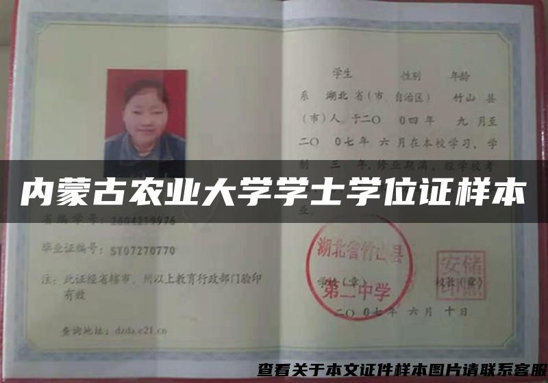 內蒙古農業大學學士學位證樣本