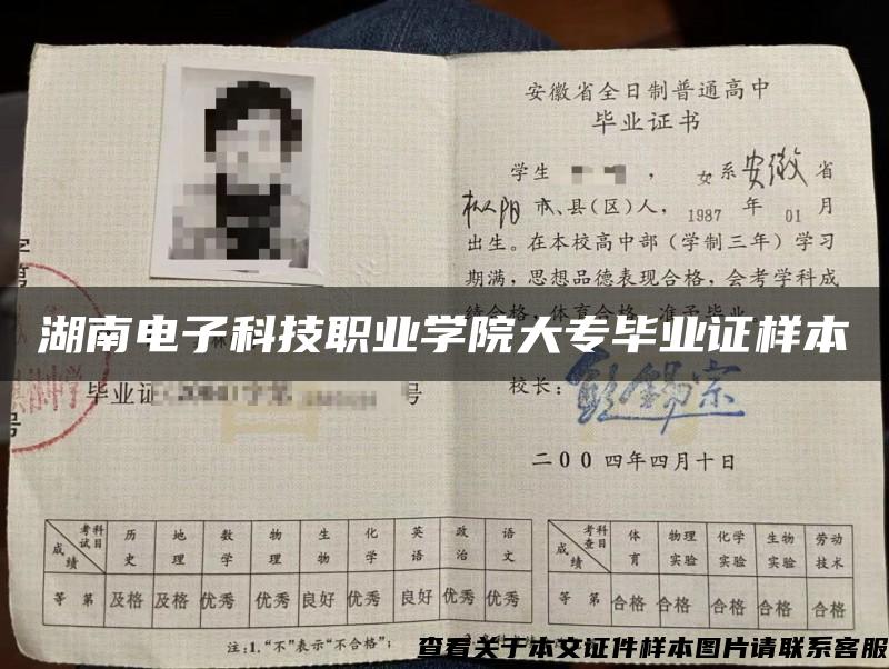 湖南電子科技職業學院大專畢業證樣本
