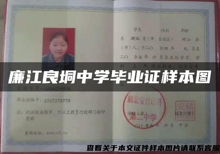廉江良垌中學畢業證樣本圖