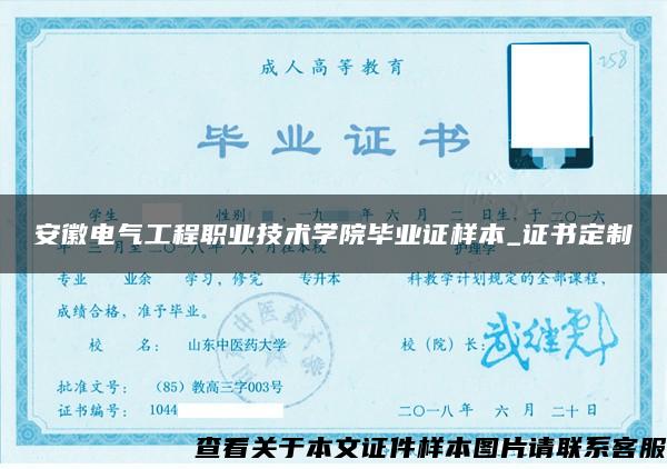 安徽電氣工程職業技術學院畢業證樣本_證書定制