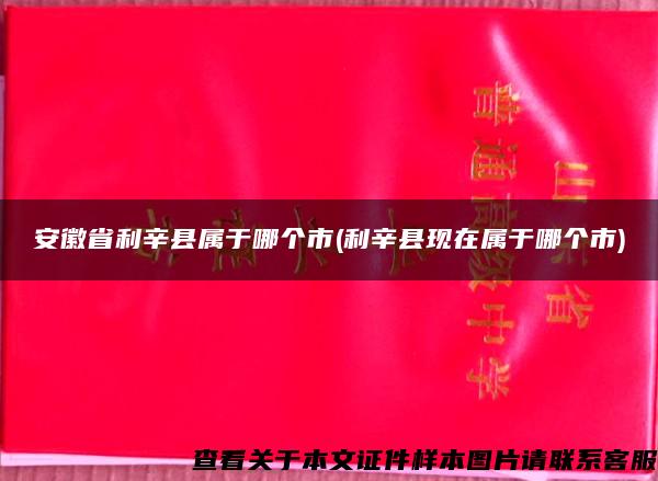 安徽省利辛縣屬于哪個市(利辛縣現在屬于哪個市)