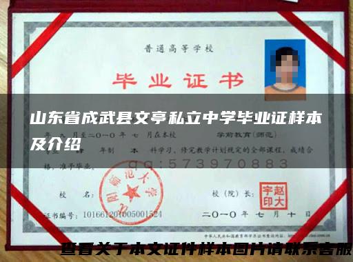 山東省成武縣文亭私立中學畢業證樣本及介紹