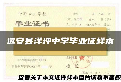 遠安縣洋坪中學畢業證樣本