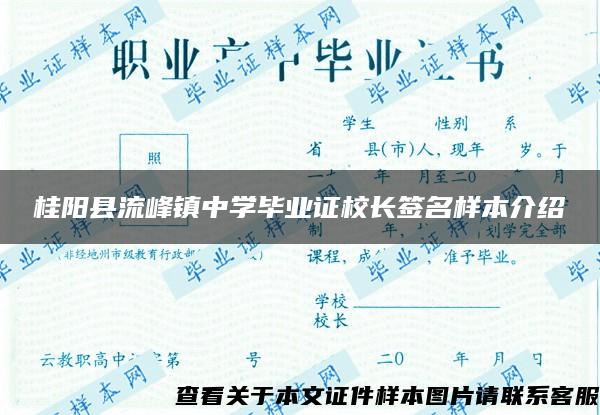 桂陽縣流峰鎮中學畢業證校長簽名樣本介紹