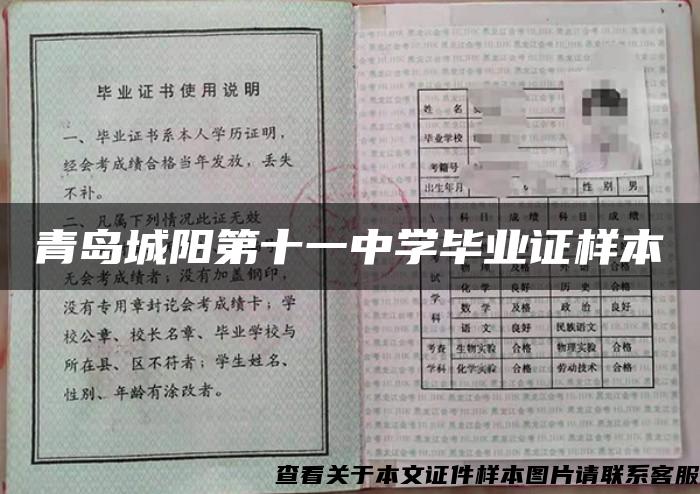 青島城陽第十一中學畢業證樣本