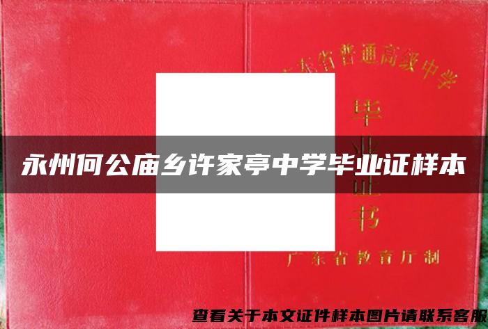 永州何公廟鄉許家亭中學畢業證樣本