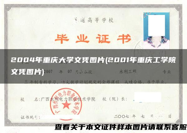 2004年重慶大學文憑圖片(2001年重慶工學院文憑圖片)