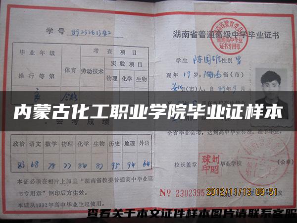內蒙古化工職業學院畢業證樣本