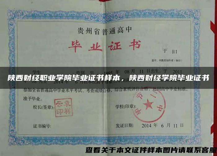 陜西財經職業學院畢業證書樣本，陜西財經學院畢業證書