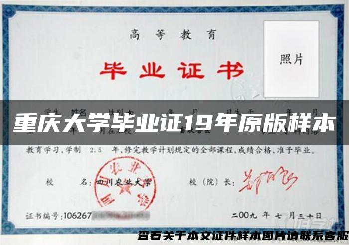 重慶大學畢業證19年原版樣本