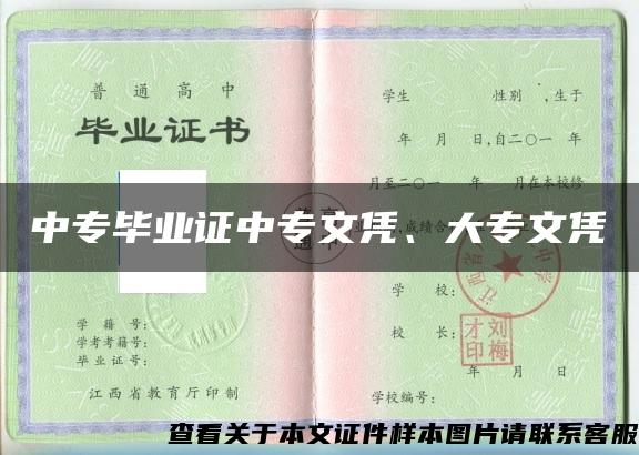 中專畢業證中專文憑、大專文憑