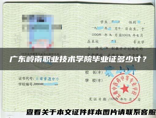 廣東嶺南職業技術學院畢業證多少寸？