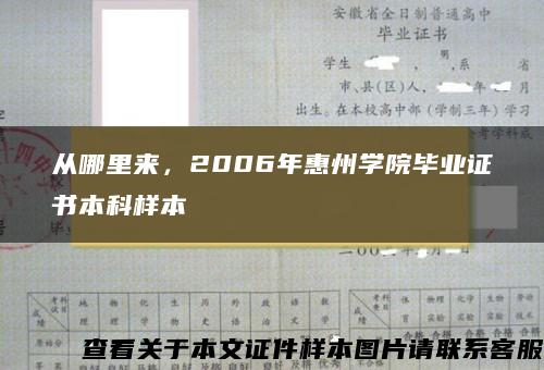 從哪里來，2006年惠州學院畢業證書本科樣本
