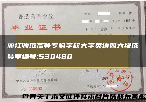 麗江師范高等?？茖W校大學英語四六級成績單編號:530480