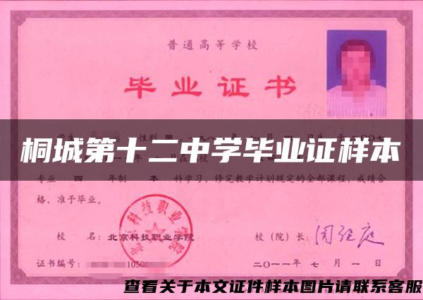 桐城第十二中學畢業證樣本