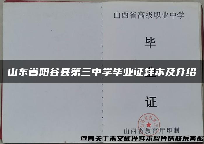 山東省陽谷縣第三中學畢業證樣本及介紹