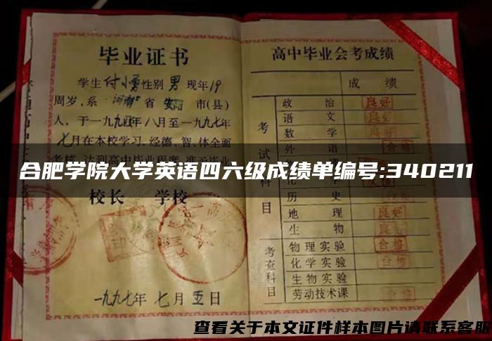 合肥學院大學英語四六級成績單編號:340211