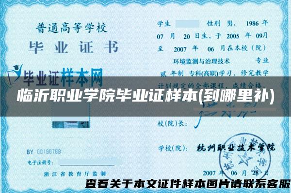 臨沂職業學院畢業證樣本(到哪里補)