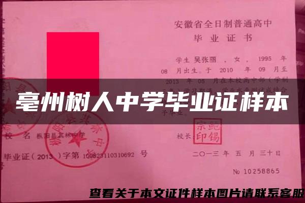 亳州樹人中學畢業證樣本
