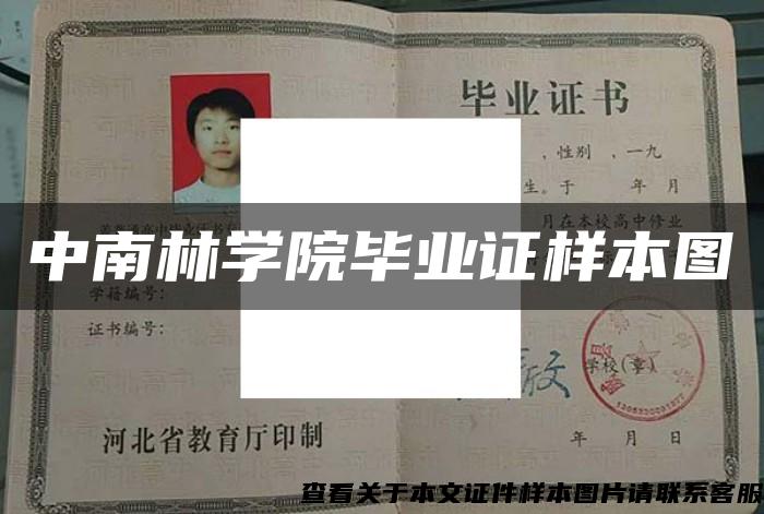 中南林學院畢業證樣本圖