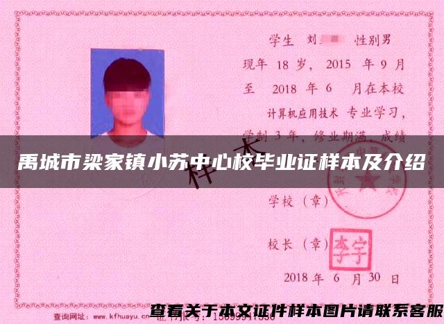 禹城市梁家鎮小蘇中心校畢業證樣本及介紹