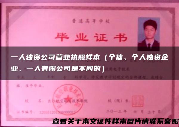 一人獨資公司營業執照樣本（個體、個人獨資企業、一人有限公司是不同的）