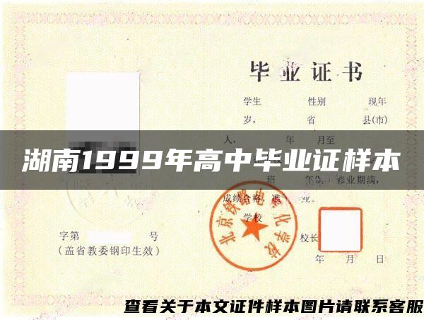 湖南1999年高中畢業證樣本