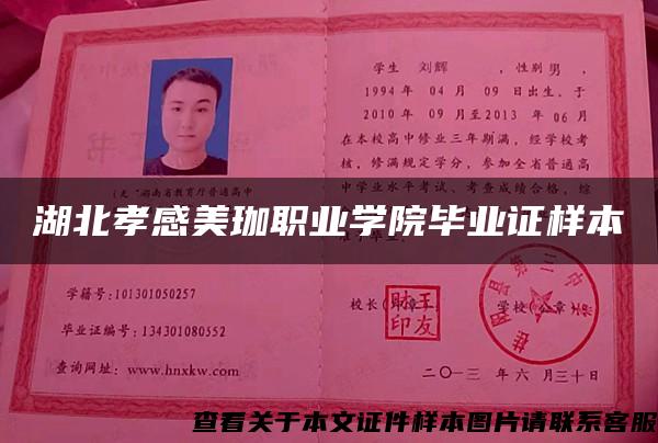 湖北孝感美珈職業學院畢業證樣本