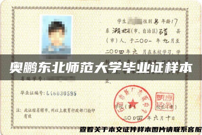 奧鵬東北師范大學畢業證樣本