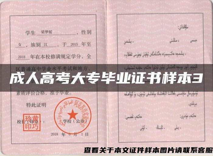 成人高考大專畢業證書樣本3