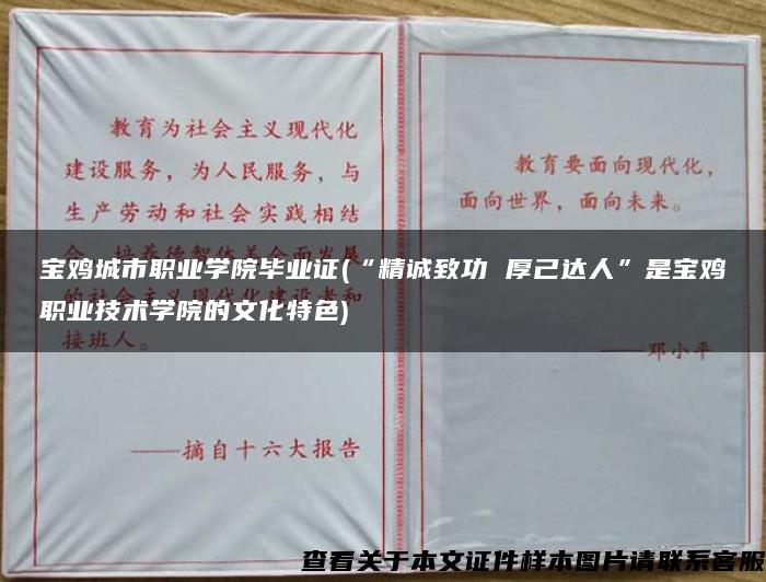 寶雞城市職業學院畢業證(“精誠致功 厚己達人”是寶雞職業技術學院的文化特色)